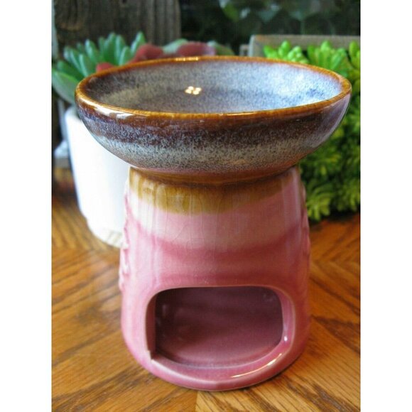 New Pink, Mocha Brown & Blue Lotus Flower Ceramic Aromatherapy Oil Warmer 3.75" - Picture 4 of 8